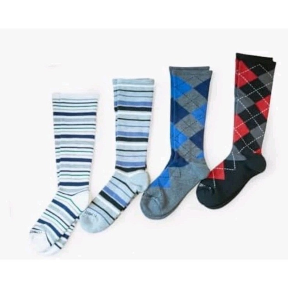 (4 PAIR)TOMMIE COPPER Compression Over-the-Calf Socks Stripe/ Argyle 12-14.5